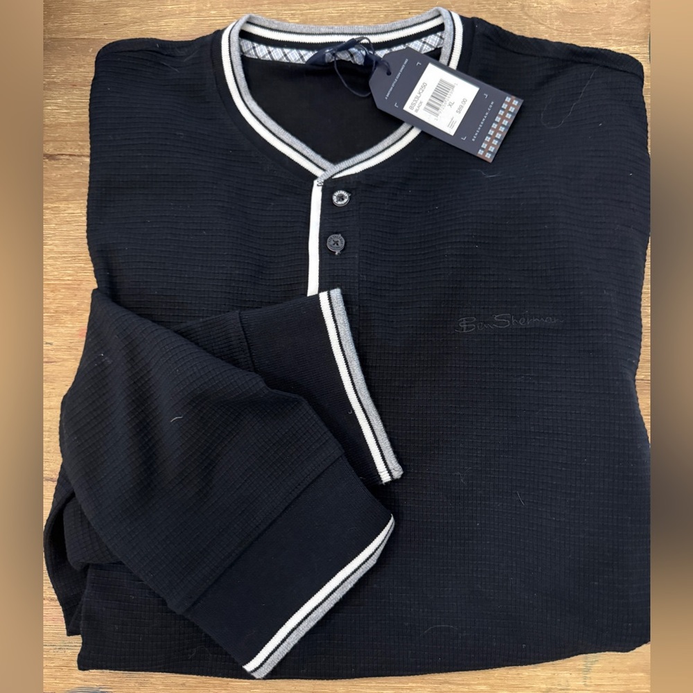 Ben Sherman Black Casual Button Down Shirt with White & Grey Trim